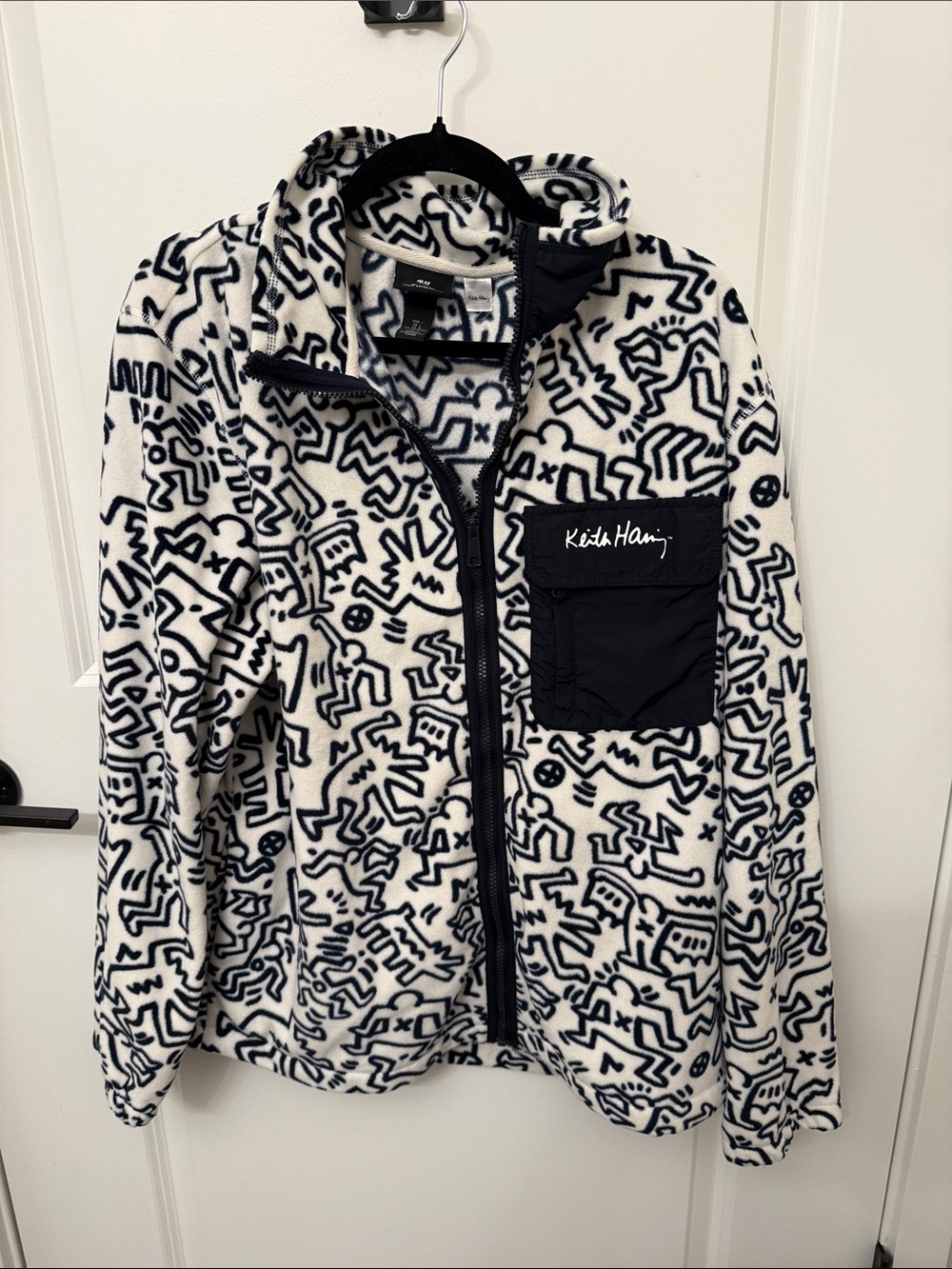 H&M Black and White Patterned Puffer Jacket Keith Harring